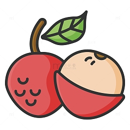红色手绘线稿荔枝元素