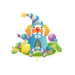 卡通手绘彩色小丑城堡