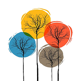 手绘彩色色块树木