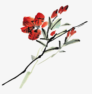 手绘水墨映山红图片素材