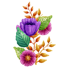 水彩彩绘紫色花卉花朵装饰矢量素