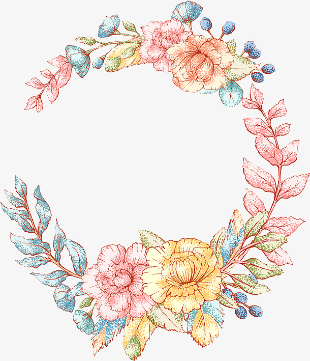 手绘卡通花草花环免抠素材免费下载_觅元素51yuansu.com