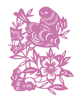 复古紫色剪纸艺术小鸟