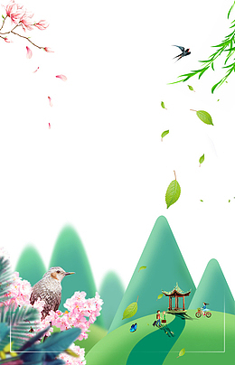 春季花鸟与山林手绘边框
