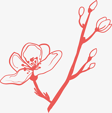 矢量线描桃花花枝花瓣素材