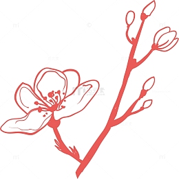 矢量线描桃花花枝花瓣素材