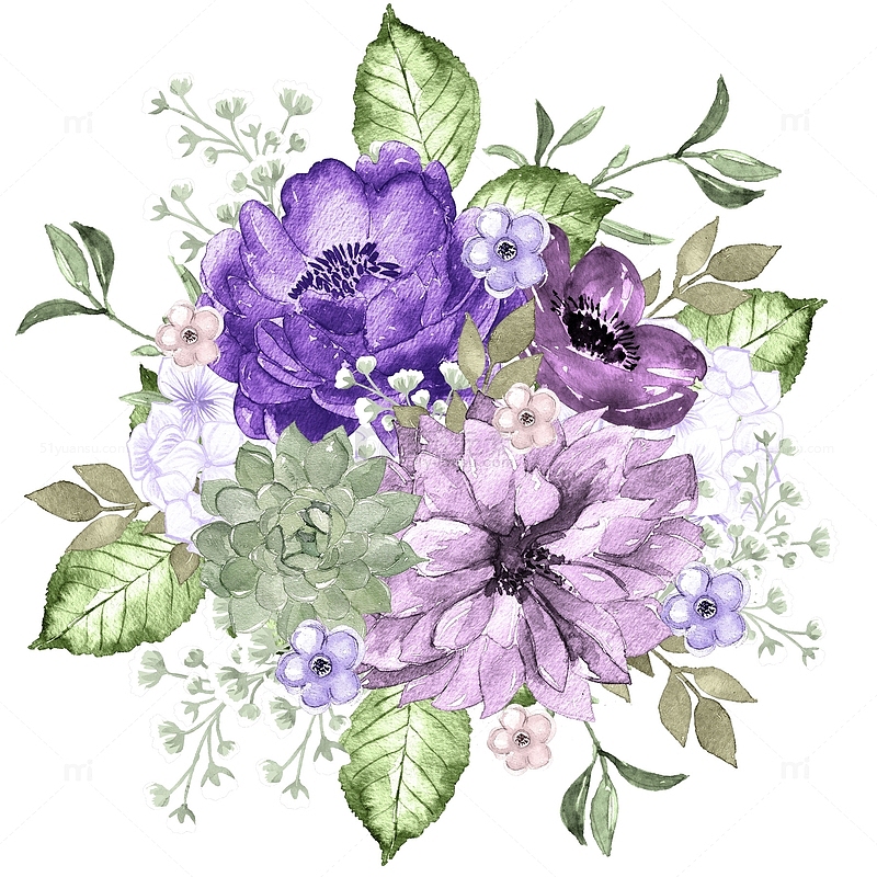 手绘紫色花卉花簇