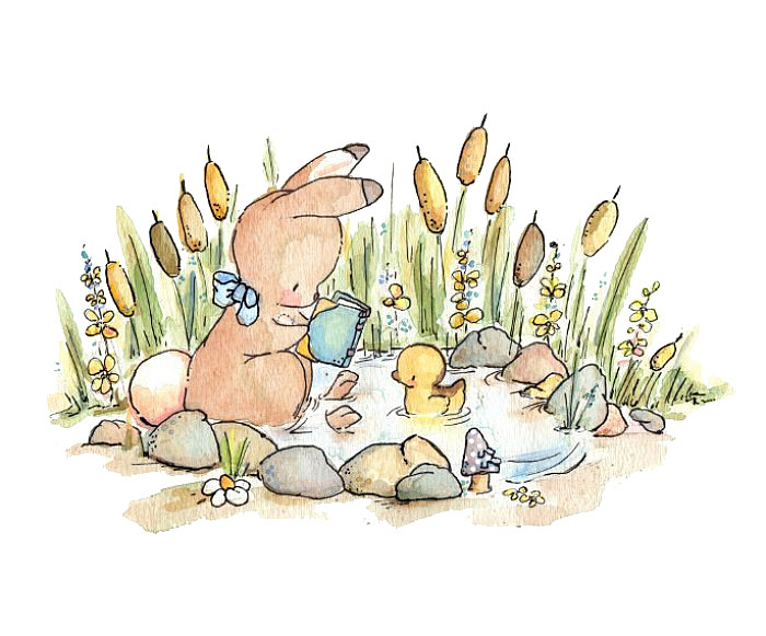 手绘兔子和植物