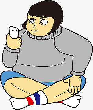 卡通看手机肥胖女生