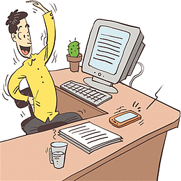 手绘伏案办公