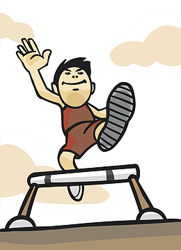 手绘卡通人物跨栏运动
