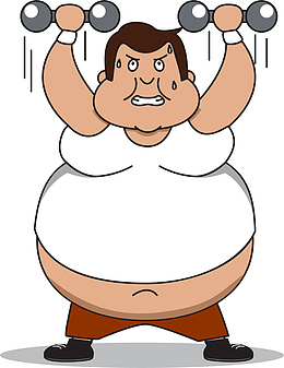 卡通举重的胖男人