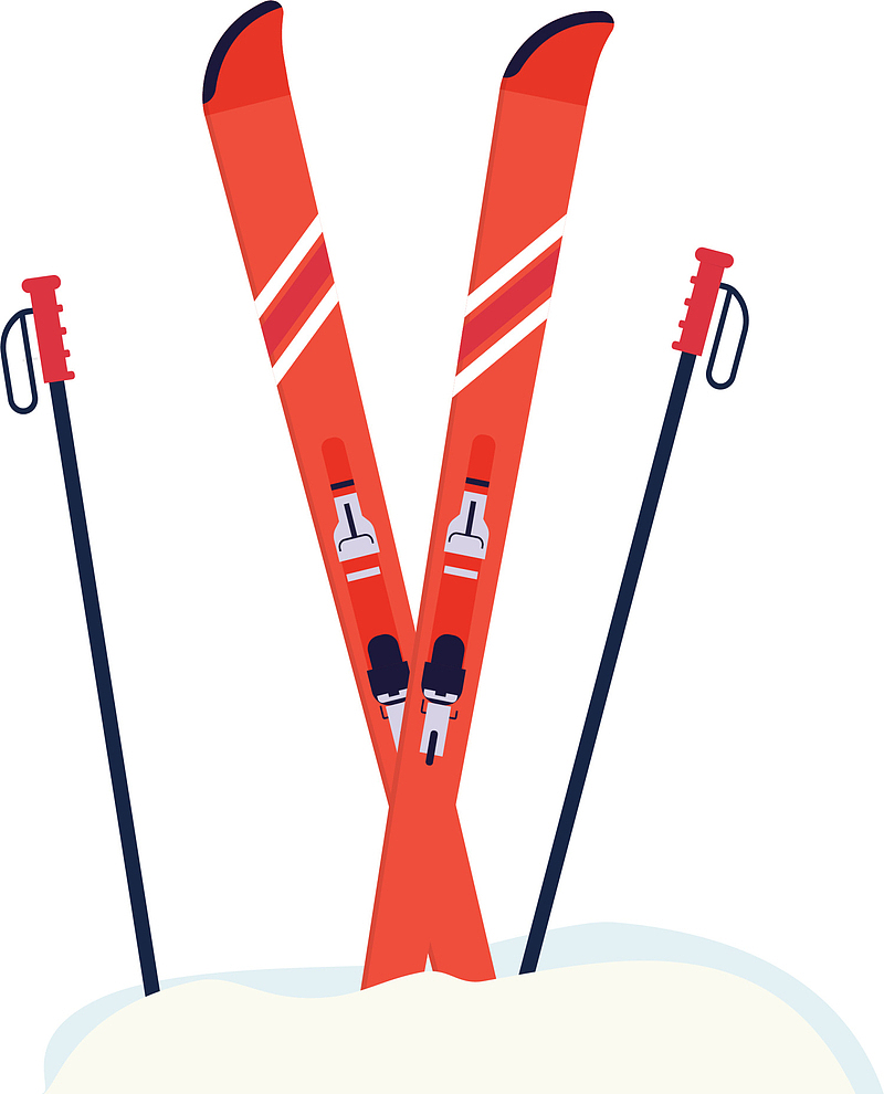 寒冷冬天红色滑雪板