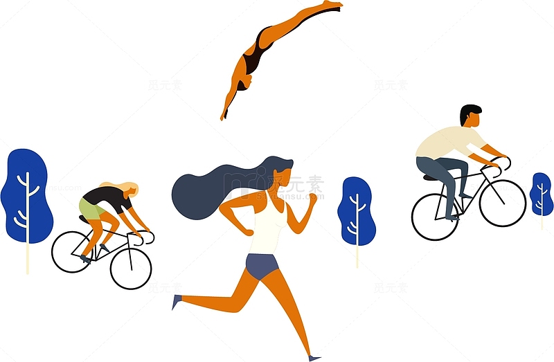 手绘体育跑步骑车运动人物插画
