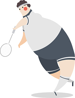 打羽毛球的肥胖男人