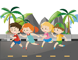 卡通小朋友跑步海报背景