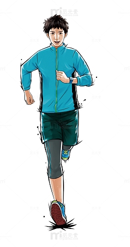手绘装饰插图运动跑步的男孩插画