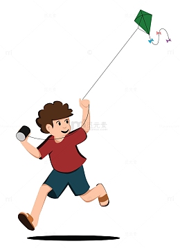 拉线放风筝的男孩