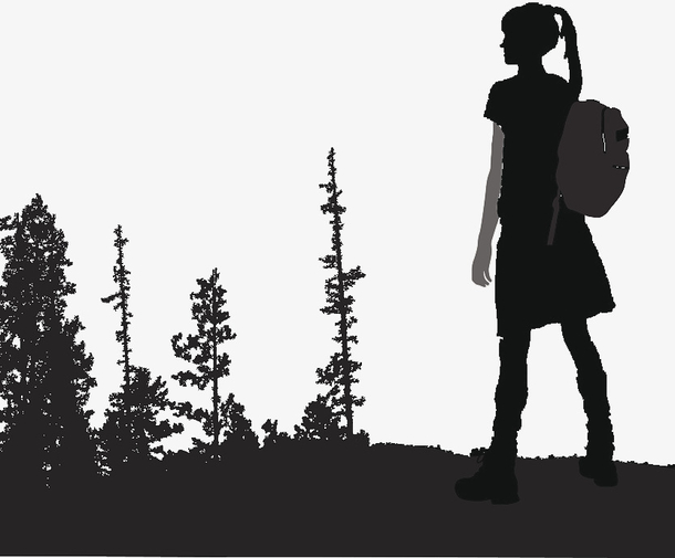 矢量背包客女孩剪影