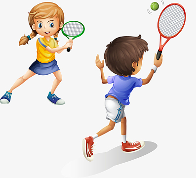 矢量手绘卡通打网球