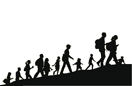 矢量背包客爬山剪影