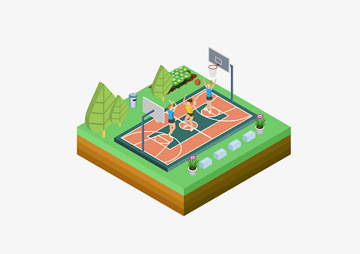 夏天小区篮球场运动锻炼2.5d