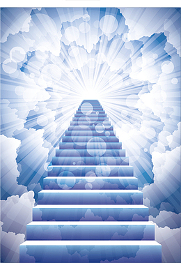 云梯 蓝色  云朵 发光背景