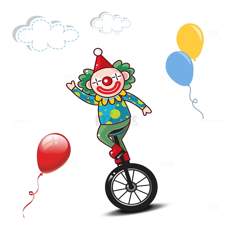 骑单车的卡通小丑卡通气球立体云
