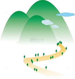 绿色卡通山路素材