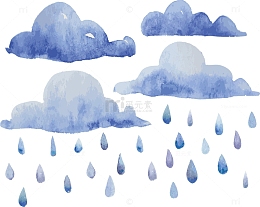 秋天下雨水彩雨滴