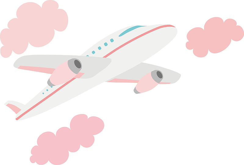粉红色的云朵和飞机矢量图