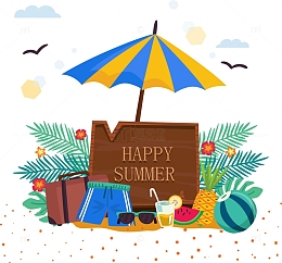 创意夏季沙滩插画