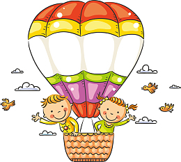 矢量图坐在五彩缤纷的热气球上欣