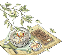 手绘卡通鸡蛋米线