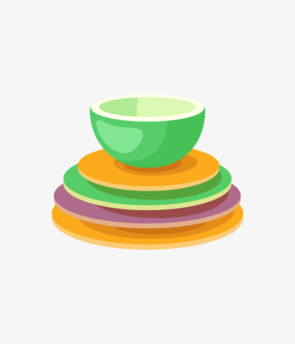彩色的碗和碟子卡通图