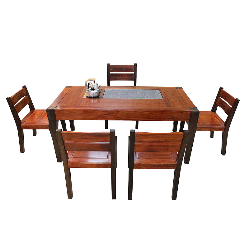 六人快餐桌椅装饰实物图PNG