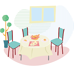 家庭餐桌餐椅和盆栽