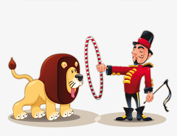 手绘马戏团驯兽师狮子表演免扣