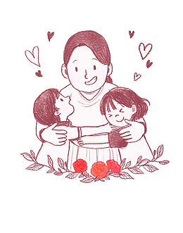 手绘可爱卡通插图母亲节妈妈拥抱