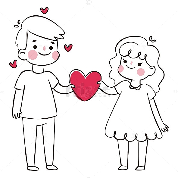 卡通可爱爱心情侣人物插图