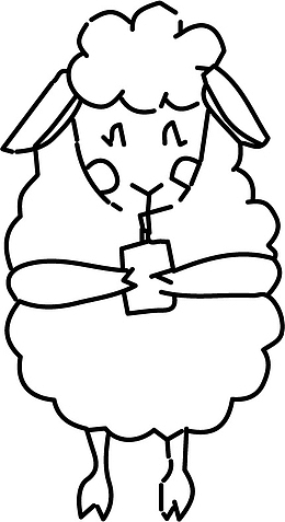喝饮料的小绵羊简笔画透明png