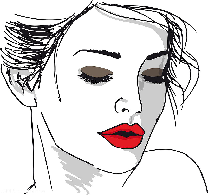 性感红唇女人线描画