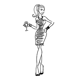 手绘线稿卡通少女