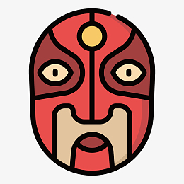 红色手绘线稿喜剧脸谱