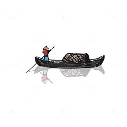 钓鱼水墨画矢量图