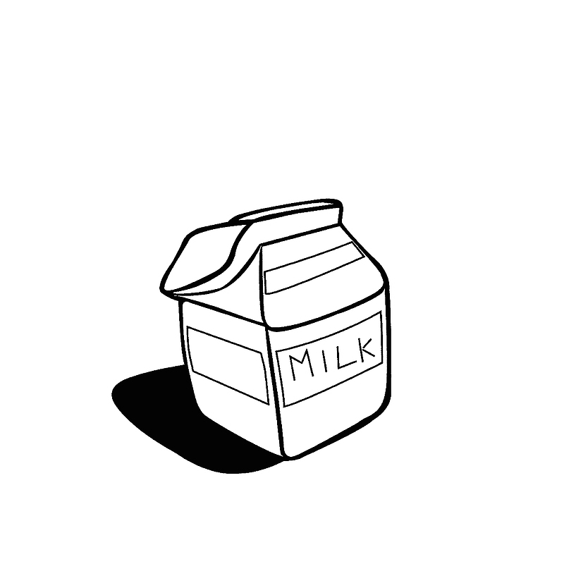 卡通手绘一盒开封的牛奶素材