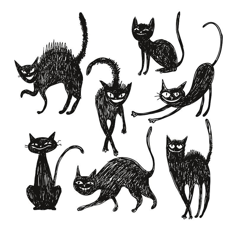 黑色猫线稿合集素材
