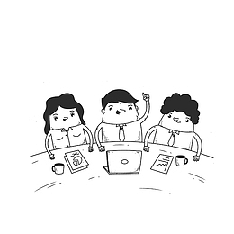 手绘三人商讨会议线稿图素材