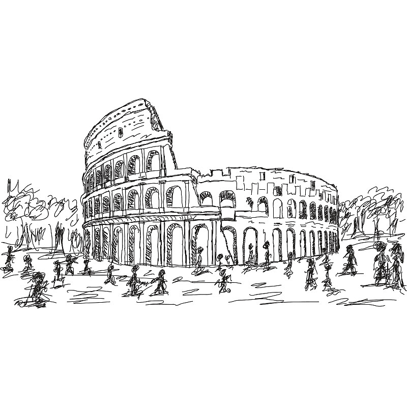 手绘线稿罗马竞技场