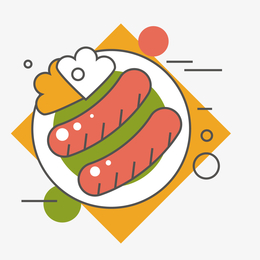 彩色手绘线稿香肠美食元素